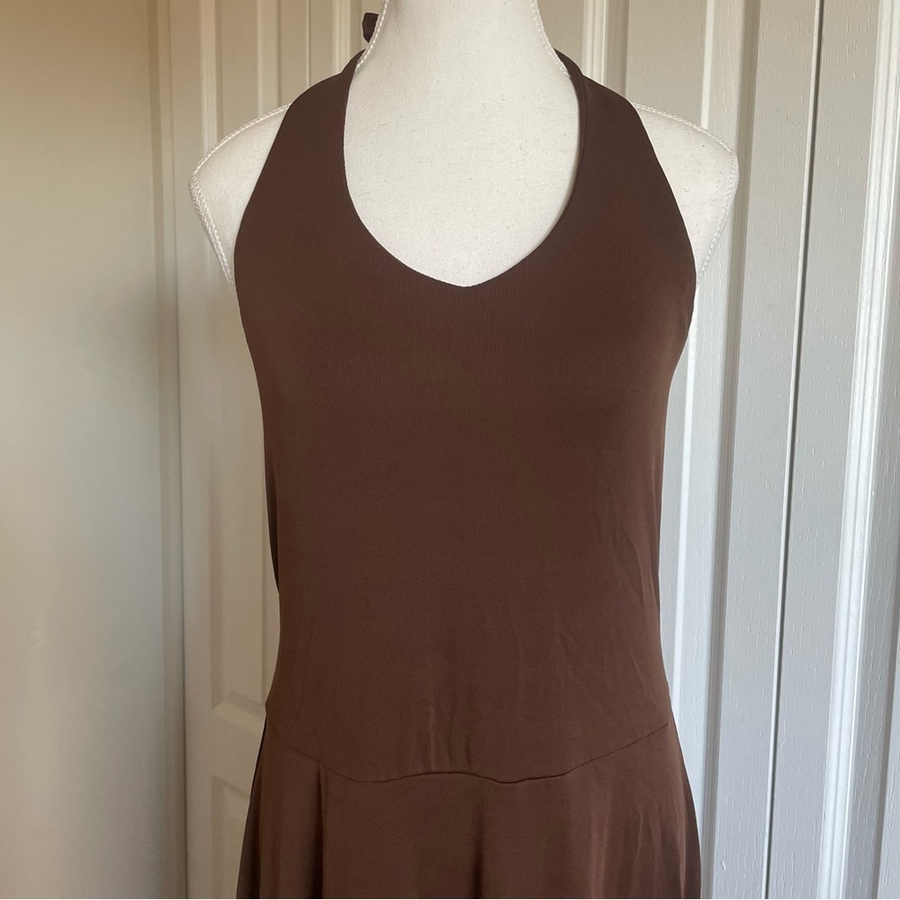 VTG Softwear by Mark Singer Halter Dress Womens M Brown Liquid Knit Chamonix USA - Picture 2 of 14